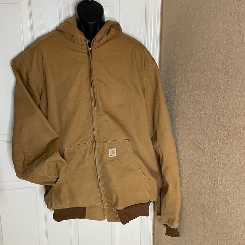 Carhartt Active Jacket Y2K Mesh Lined Full-Zip Hooded Coat, Brown Tan, Mens XL   - Picture 3 of 14